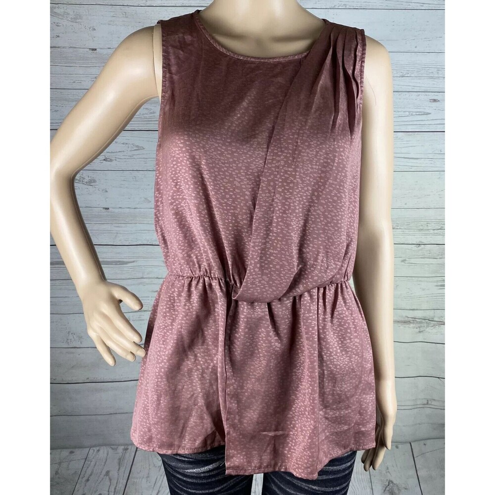 Mossimo Sleeveless Blouse Mauve Satin Pleated Peplum Ruffle